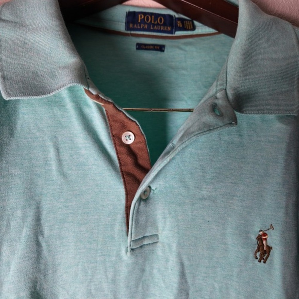 Polo Ralph Lauren Long Sleeve Polo Shirt Aqua Green Classic Fit Mens XL - Picture 2 of 9